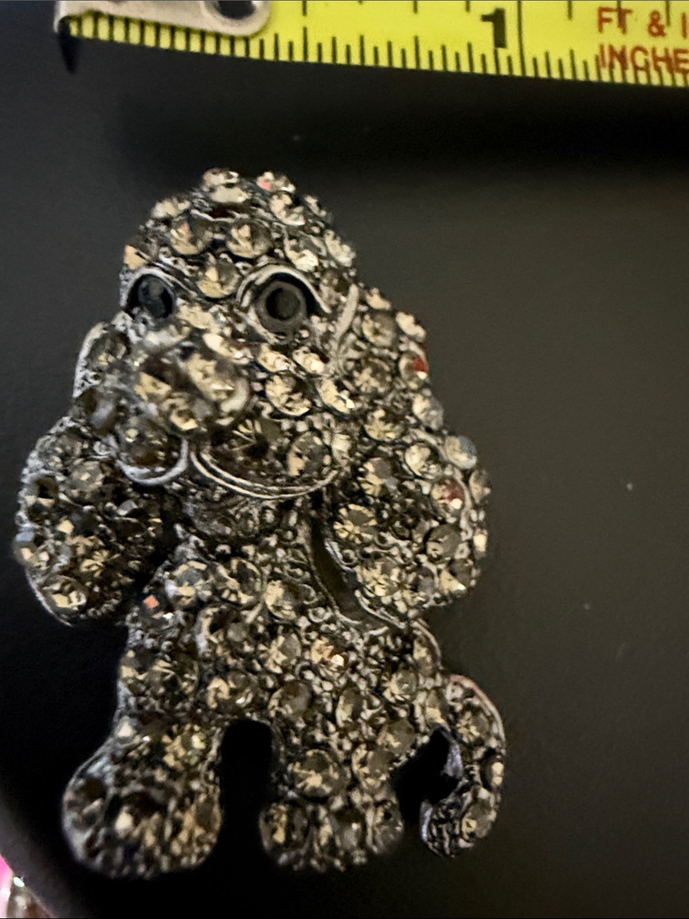 Rhinestone Poodle Dog Brooch - Silver Crystal Accent